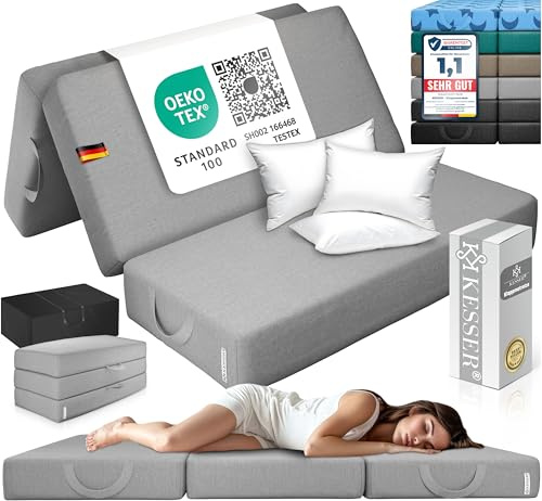 KESSER® Klappmatratze 160 x 195 x 15 cm Gästematratze 3-Fach faltbar zum Sitzhocker Faltmatratze Schaumstoff 25kg/m³ extra dick 15cm atmungsaktiv waschbar Abnehmbarer Bezug inkl. Camping Tragetasche