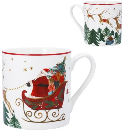 Gisela Graham julmugg, jultomten på släde, nytt benporslin, glaserad finish, 370 ml, förpackad