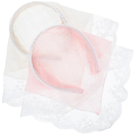 Beatifufu Fascia per Chioma Donna Turbante in Pizzo Stile Francese Foulard Triangolare 2 Pezzi Beige e Rosa Accessorio Raffinato per Chioma