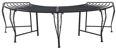 Holekex Trädbänk, 4-sits, stål, svart, matt, 160 x 80 x 44 cm, väderbeständig, för trädgård, terrass, balkong, utomhus, med robust design och enkel montering