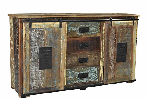 SIT-Möbel Jupiter 11303-98 Sideboard, 2 Türen & 4 Schubladen, aus recyceltem Altholz, bunt lackiert, 150 x 38 x 81 cm