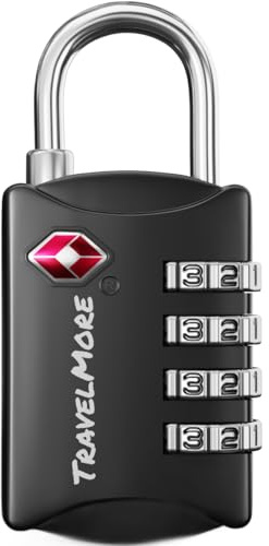 TSA-Schloss Zahlenschloss 4-stellig klein - Hochleistungs-Vorhängeschloss - Ihr eigenes Vorhängeschloss mit 4-stelliger Zahlenkombination für Reisen, Gepäck, Koffer &Rucksack - 1er-Pack Schwarz