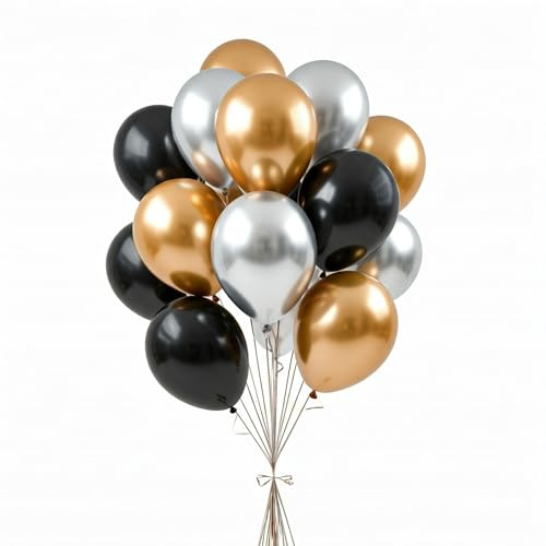Premium Luftballons in Schwarz Gold Silber - Made in DE - 100% Naturlatex & 100% biologisch abbaubar – 30 Stück - Geburtstag Party Karneval - für Helium geeignet - twist4®