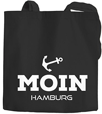 MoonWorks Jutebeutel Stofftasche Moin Hamburg Anker Anchor Baumwolltasche schwarz 2 lange Henkel