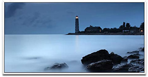 Leuchtturm ca. 130x70cm Wandbild inklusive Schattenfugenrahmen weiss - Panorama Leinwand Bild XXL Format Wandbilder Wohnzimmer Wohnung Deko Kunstdrucke