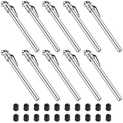 10 Pieces Pencil Tire Pressure Gauge Stainless Steel Stem Tire Pressure Gauge Accurate Mechanical Wheel Checker with 20 Pieces Tire Stem Valve Caps for Car Truck Motorcycle Bike