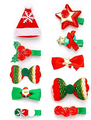 Unicra 10 Stück Weihnachts-Haarspangen Elch Baby Kleinkind Schleife Haarspangen Tier Weihnachten Haarteile Zubehör Geschenke Sets für Mädchen