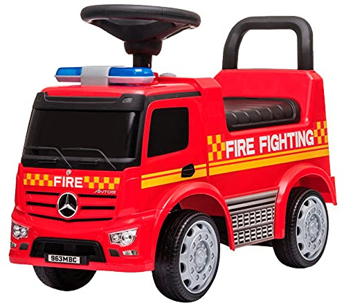 Bandits & Angels Rutschauto Mercedes Benz Feuerwehrauto Rot ab 1 Jahr für Jungen – Rotes Feuerwehrwagen für Kinder – Feuerwehrauto mit Hupe