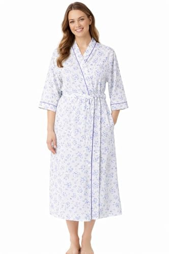 ER Direct Ladies Floral Dressing Gown Women Lightweight Polycotton Wrap Robe with Pockets & Tie Belt Housecoat Bathrobe Loungewear UK 10-30