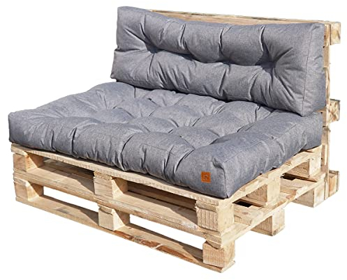 Bielik Palettenkissen Set 120x80 cm – 2-teilig für Palettenmöbel | Wasserdichtes Europaletten Polster | Palettensofa Sitzkissen & Rückenkissen gesteppt | Made in EU – Hellgrau