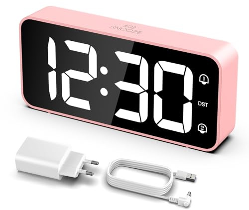 LATEC Wecker Digital, LED Digitaler Wecker mit 2 Alarme Snooze, Digital Uhr mit USB-Ladeanschluss, 0–100% Helligkeitsdimmer, 90–120 dB Alarm Lautstärke, 8 Klingeltönen, 12/24H, Netzbetrieben