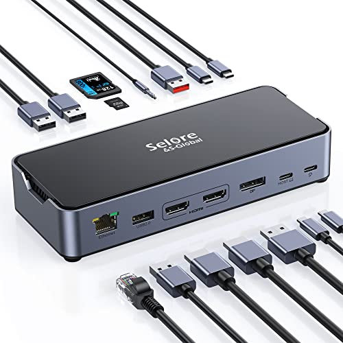 USB C Docking Station 15 IN 1 Dual Monitor Docking Station Single 8K Triple 4K Display Laptop Dock Triple Monitor to 2 HDM DisplayPort 10Gbps USB 3.1 100W PD RJ45 Gigabit Ethernet Audio for Dell HP