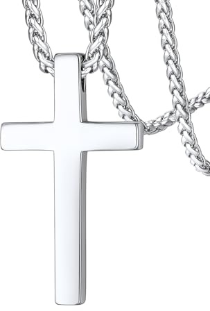 FaithHeart Collana con Croce da Uomo, Ciondolo Croce Cristiana, Acciaio Chirurgico Inossidabile 316L, Impermeabile, Tre colori, Catena 55+5cm, Regali Comunione Maschio