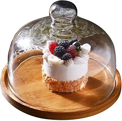 TATSEN Bandeja de Madera con Tapa de Vidrio Restaurante Pastelería Ensalada Plato Hogar Fruta Hamburguesa Preservación Domo Chip & Dip Server (Size : 20 * 20 * 14CM)