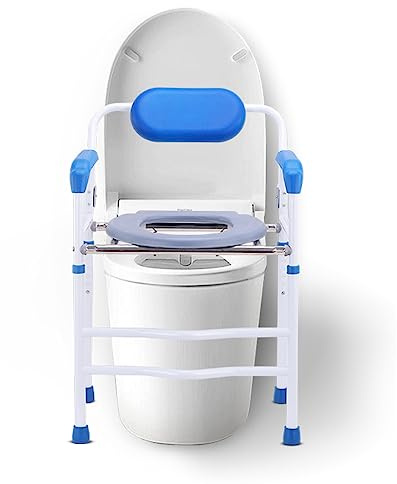 Toalettstolshissar Upphöjd Toalettsits Kolstål Kommodstol For Toalett Upphöjd Toalettsits Med Handtag Och Ryggstöd Toalettsitsförhöjare For Äldre (Color : White O, S : 48 * 38 * 64-74cm)