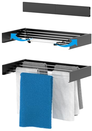 Wäschetrockner wand ausziehbar 80cm aus hängenderwäschetrockner im kleinen, kompakten Format, Indoor & Outdoor Wäscheständer ist ausziehbar und ideal fürs Badezimmer oder den Balkon Schwarz