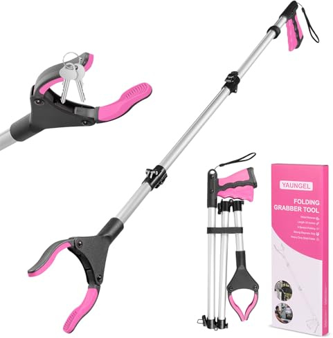 YAUNGEL 108cm Greifzange für Senioren, Folding Greifer mit Magnet-Greifarm, 360° Drehbar Müllzange Greifzange, Langer Müllgreifer, Greifhilfe für Menschen mit Behinderung(Rosa)