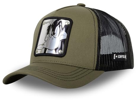 Capslab Daffy Duck Looney Tunes Metal Plate Olive Trucker Cap, Trucker-Daffy-Olive#32882, One size