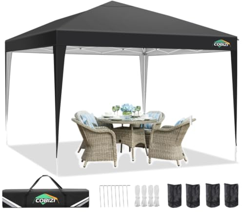COBIZI Pavillon,Faltpavillon 3x3 Wasserdicht Stabil,Partyzelt 3x3 Gartenpavillon UV-Schutz 50+ Pavillion Klappbar 3x3m Pop up Pavillon mit 4 Sandsäcke für Camping, Strand, Familientreffen(Schwarz)