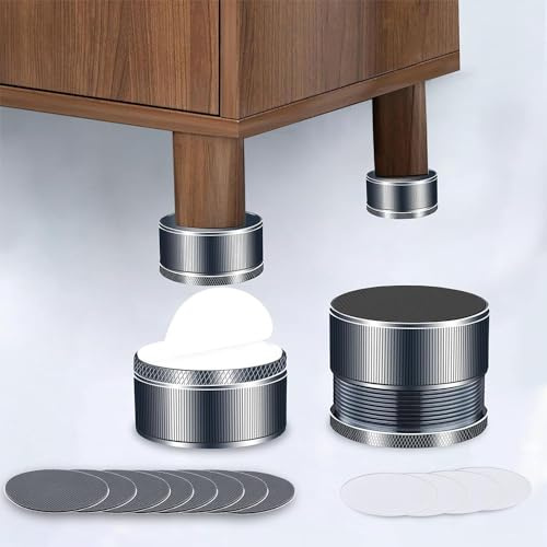 Niciksty 4 Stück Metal Möbelerhöhung Verstellbare 23-42mm, Betthöher, Tischerhöher, Stuhlerhöher, Sofaerhöher, Silbrig