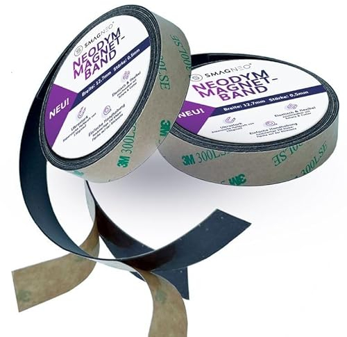 Neuheit Neodym Magnetband Super Slim Meterware x 12,7mm x 0,5 mm selbstklebend (Magnetband Einzel Typ A)