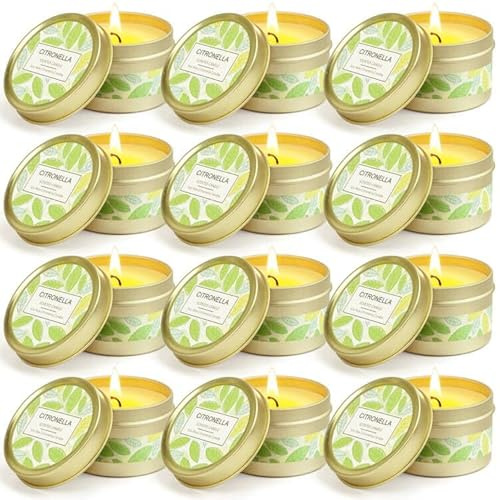 SCENTORINI Citronella Kerzen im Dose, 100% Sojawachs Zitronengras Kerze Outdoorkerzen, für Outdoor,Garten,Picknick, Camping, Terrasse,12 Stück, 180 Std Brenndauer