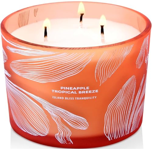 Pineapple Tropical Breeze 3 Wick Candle for Home Scented | 14.5 oz Large Soy Candle | Tropical Pineapple Fruit Scented Candle Strong Scent | Aromatherapy Relaxation Candles, Beach Gift for Women & Men