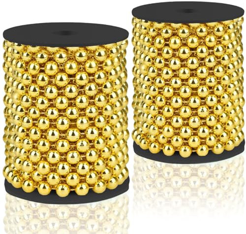 Perlengirlande Weihnachtsbaum Christbaumschmuck Perlenband Perlenkette Deko Weihnachtsdekoration Hochzeitsdekoration - Gold 15m