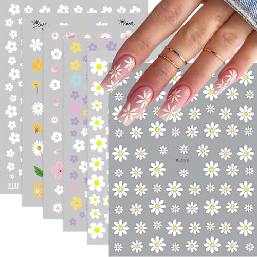 Irikdescia 6 Adesivi per Unghie con Fiori, Margherite e Piccoli Fiori - Accessori per Nail Art