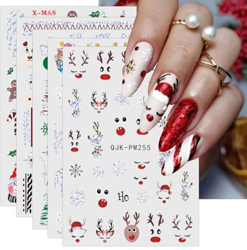JMEOWIO Nagelsticker Weihnachten 10 Blatt Nail Art Sticker Selbstklebend Nagelaufkleber Schneeflocke Weihnachten Feiertage Urlaub süß Dekoration Nageldesign Zubehör