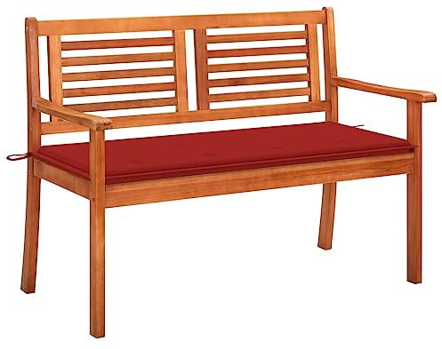 Homgoday 2-Sitzer-Gartenbank mit Auflage Sitzbank Balkonbank Parkbank Terrassenbank Ruhebank mit Rückenlehne Gartenmöbel Bänke für Garten Terrasse Balkon 120 cm Massivholz Eukalyptus Rot