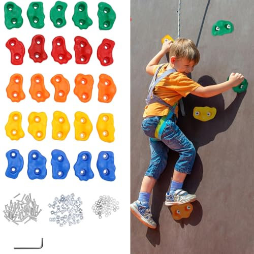 RUETERY 25 klettergriffe, Klettergriffe Kinder Outdoor, Klettersteine-Set, Tragfähigkeit 100kg, Geeignet für 2-3 cm Dicke Platten, Kletterwand Kinder für Kinder unter 15 Jahre alt