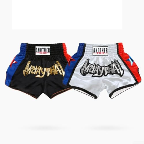 Shorts de Boxeo Unisex, MMA, Muay Thai Boxing Shorts, Diseñados para Kickboxing, Muay Thai, K1 o Cualquier Tipo de Deporte de Contacto, Puerto de Cintura elástica (M, Blanco)