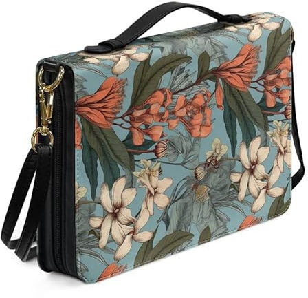 Kuiaobaty Retro-Iris-Blumendruck-Bibelschutzhülle mit Schultergurt, Aquarell-Blume, Kunstleder, Buchhülle, christliches Geschenk für Männer und Frauen