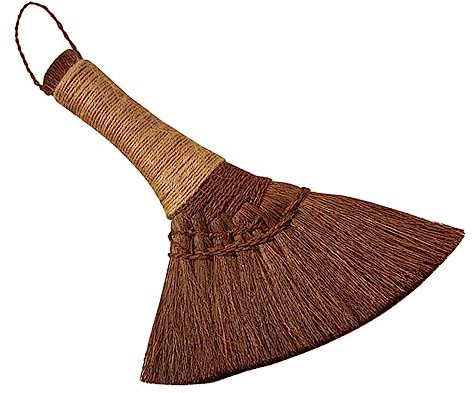 FRCOLOR Kleiner Haushaltsbesen Mit Kurzem Griff Handgefertigter Palmfaser-Besen Mit Weichen Borsten Kompakter Staubbesen Für Reinigung Von Bett Sofa Und Haushalt Langlebig Und Platzsparend