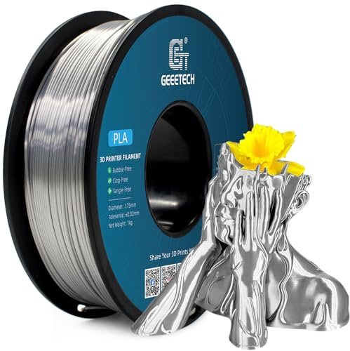 GEEETECH Filamento in PLA effetto seta, da 1,75 mm, per 3D, con precisione dimensionale di +/- 0,02 mm, effetto seta/argento