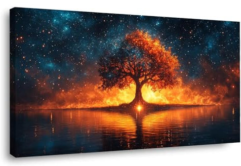 BOHUO Oro, blu Albero della vita Grande Stampa su tela, Albero colorato Quadri su tela Quadri Moderni Poster Decorazioni da parete per Soggiorno-60x120cm Incorniciato