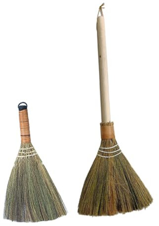 Cabilock 2pcs Bamboo Soft Broom Handmade Floor Broom Small Cleaning for Kitchen and Living Use