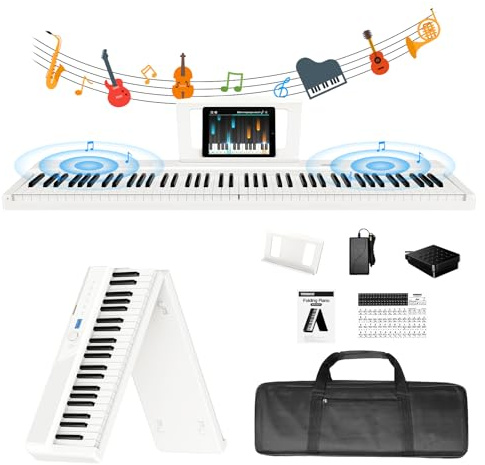 TERENCE Piano digital de 88 teclas, altavoz de 30 W, tecnología AR, sistema de sonido plegable, piano electrónico, 4 efectos de reverberación, sensor espejo, panel táctil, interfaces MIDI color blanco