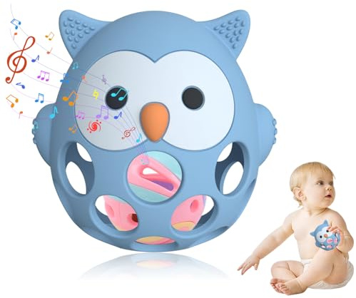 Teething Toy & Rattle for Baby- Baby Teether, New Infant Silicone Owl Teether Mitten Baby Teething Prevents Finger Sucking, Teethers for Babies, Teething Mitten for Babies