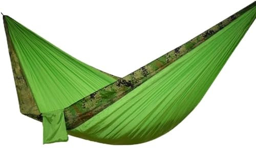 MNEVZX Hängematte Outdoor Fallschirm-Hängematte, 260 x 140 cm, für 2 Personen, Camping, Überleben, Outdoor, Innenbereich, Hängematte für Hinterhof, Terrasse, Wandern, Reisen(GGreen-MC)