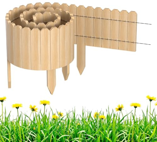 Jaxguom Bordure de pelouse en bois flexible - Décoration de jardin - Palissade pour bordure de parterre - Bordure de tonte - Bordure enroulable - Clôture pour parterre de fleurs - Hauteur : 10 cm