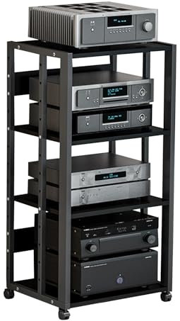WJFTODAY Mueble para estéreo, Consola de Videojuegos, Soporte para Audio y Video con 4 es para Audio y Video con 4 estantes, estantes esquineros de Madera, Centro de Entretenimiento esquinero (Nogal)