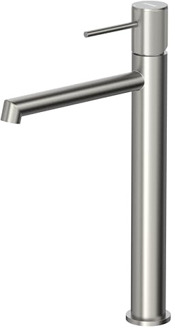 Krobec Mitigeur Lavabo Haut, Robinet Salle Bain, Mitigeur pour Vasque a Poser, Robinet de Lavabo Haut Salle de Bains en Acier Inoxydable, Hauteur de Bec de 250mm,Nickel brossé.