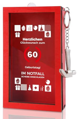 Tutukyle 60 Geschenk Lustige Notfallbox mit Hammer, 60.Geburtstag Geldgeschenke Holz, Personalisierte Geschenkidee für Geld, Deko Holzkiste Kreative DIY lustige Geburtstag für Frauen Männer Freunde