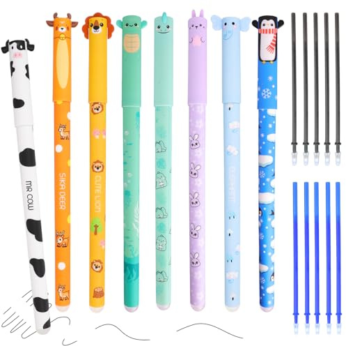 Stylo Effacables, 8 Pièces Stylos Animaux Avec 10 Pièces Recharges, Stylo Effacable Animaux, Kawaii Stylos Effaçables, Stylo Gel Effacable Pour Fournitures Scolaires, Bureau, Cadeau Noel