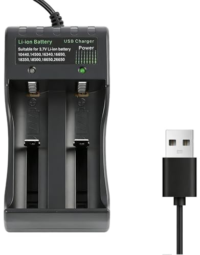Chargeur Accu 18650, Chargeur Piles Rechargeable, Chargeur Li-ION 3.7V, Charge Rapide et Sécurisée pour Batteries 18650, avec Câble USB, Compatible Uniquement avec Le modèle 18650