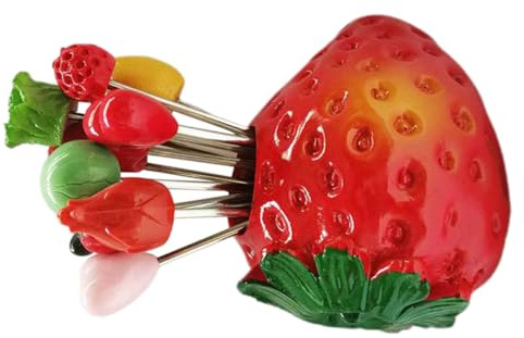 GLEAVI Set Forchettine da Frutta e Dessert in Resina e Metallo con Base a Fragola, 10 Pezzi, Piccole Forchette per Antipasti, Snack e Formaggi, Utensili Cucina Portatili per Ristoranti,