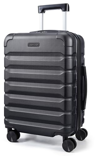 LIGHT FLIGHT Expandable Cabin Suitcase 20 Inch, ABS Carry On, 55x22x38 | Black, 33-41 L Capacity, 360°Rubber Spinner Wheels, Lockable Zipper, Airline-Approved, 6.94 lbs