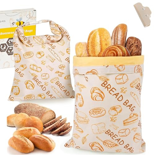 Sacs À Pain Premium - 100% Coton & Cire D'abeille, 12x17inch Sac À Pain En Cire D'abeille, Réutilisables, Reste Frais Jusqu'À 3 Fois Plus Longtemps, Accueille Parfaitement Vos Pâtisseries (1pc,H)